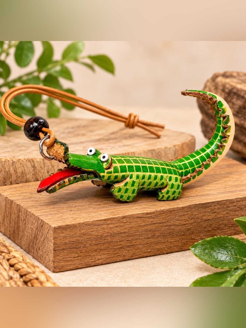 Green Alligator Crocodile Hanging Charm – Leather Loop Reptile